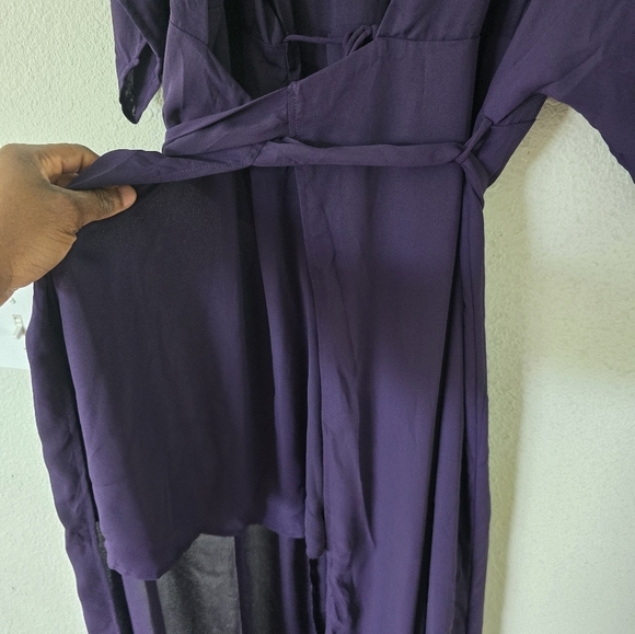 GB Wrap Dress Womens Sz L Purple Maxi Belted Short Sleeves Flowy Feminine - Picture 7 of 13